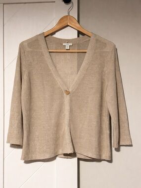 J.Jill Linen Blend Knit Cardigan Petite Medium Neutral